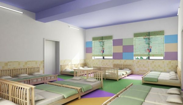 škôlky-interiér-veľa lôžok-in-plain-farebné
