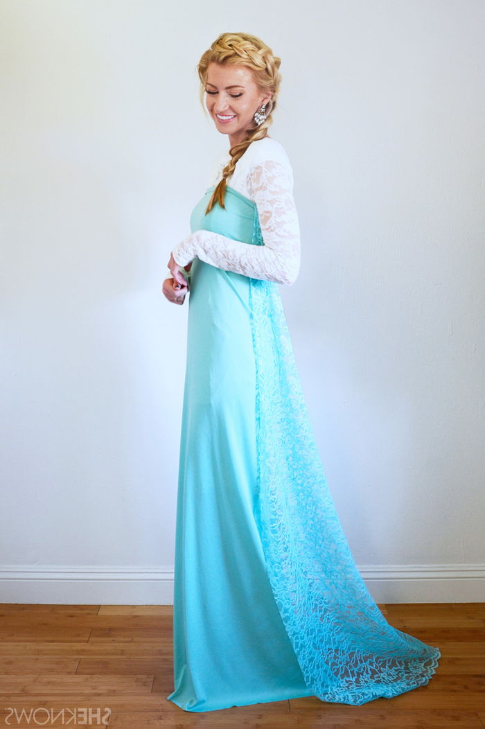 Otroški junak kostum obleko Elsa v modro in belo barvo, blond pletenice
