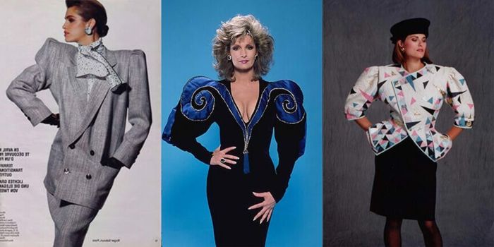 80'li yılların kıyafetleri - birden fazla neon ve pastel tonlarında süslü baskılara sahip kadınlar için devasa omuz pedleri