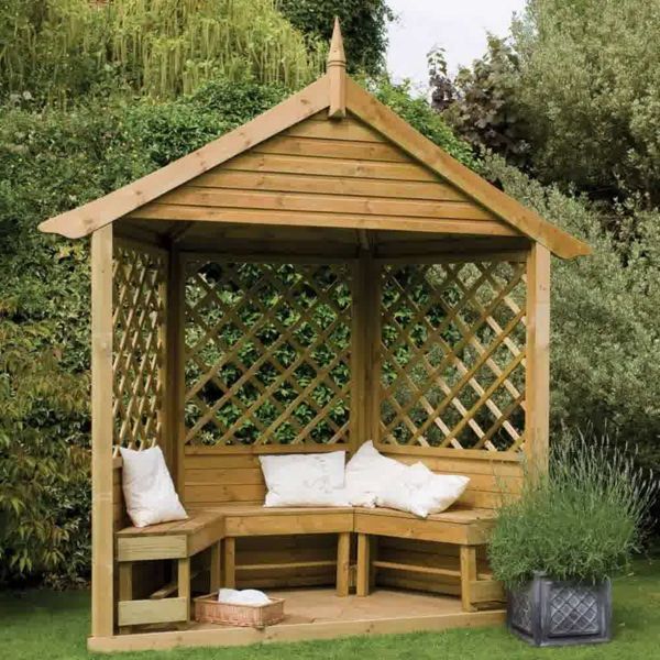 malé záhradné pavilóny-of-drevo-s-vankúše-in-zelená