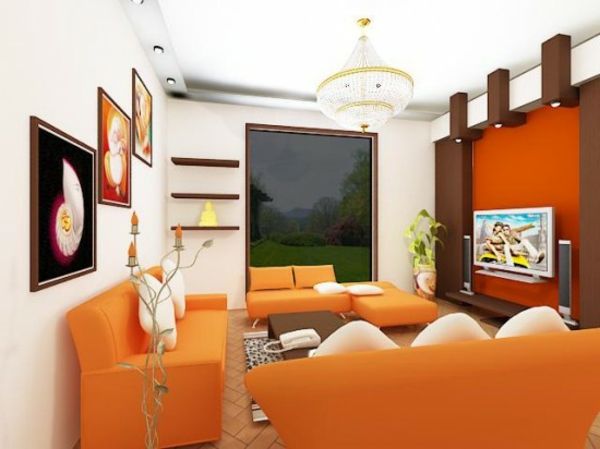 malý moderný obývacia izba v oranžovej sklenenej stene ultramodernej