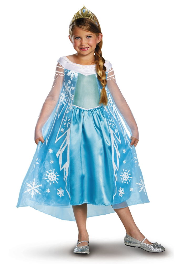 Organizando uma festa de aniversário infantil, lindos trajes da Disney, vestido azul claro com flocos de neve, a rainha do gelo Elsa