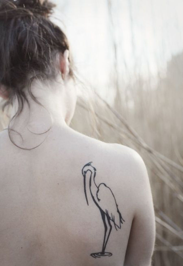 Crane Tattoo, coola tatuering idéer för kvinnor, tillbaka tatuering, kvinnligt motiv