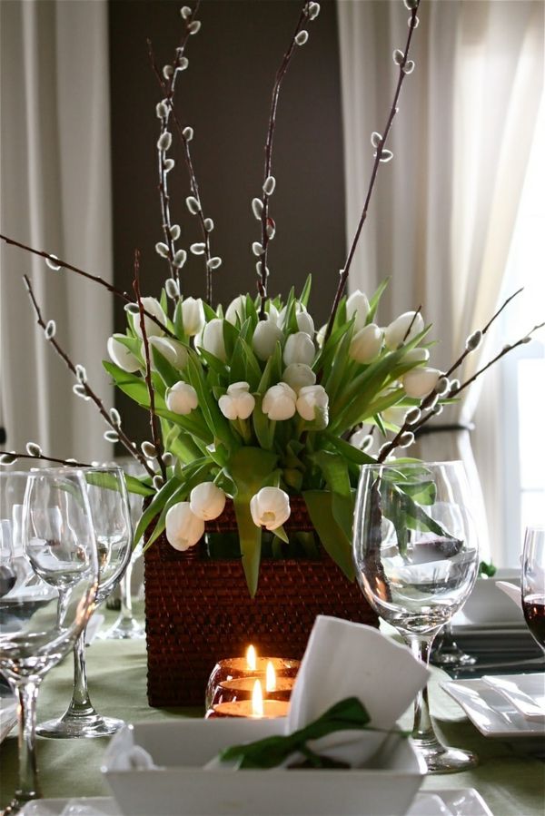 kreativ - Table Decoration med hvite tulipaner idé