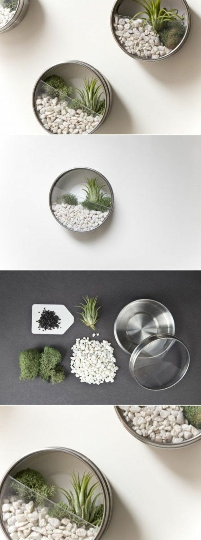 kreatívne remeslá-nápady-plechoviek a bielo-steinchen-zelená rastlina-wanddeko
