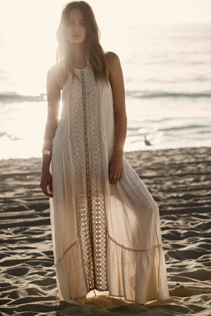 lüftiges letné šaty s dlhým Champagne color-piesočnatá pláž