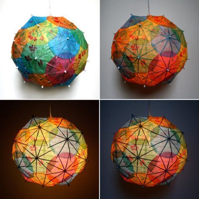 DIY tienidlá vyrobené z farebných koktejlových dáždnikov, ktoré inšpirujú DIY projekty
