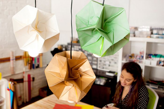 Tinker lampenkappen gemaakt van papier, drie verschillende kleuren, echte blikvanger in de kamer