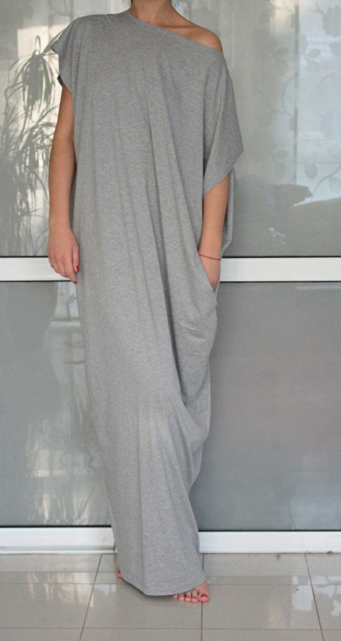 dlhé letné šaty-gray-elastický bavlnený úplet
