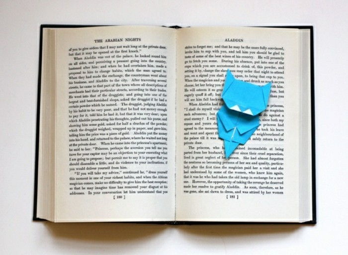 bokmerker-selv-make-blå origami-figur