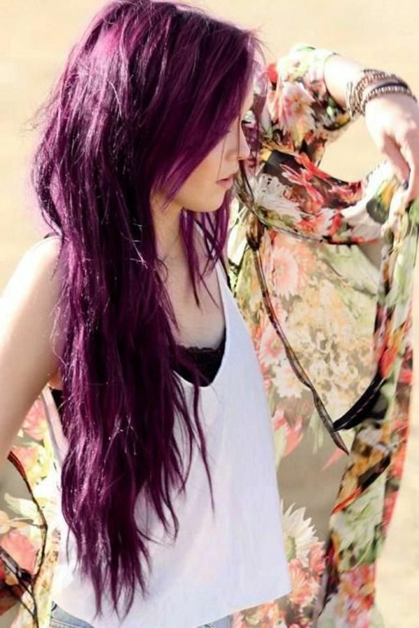 vijolična lase za zanimiv videz - edinstvena fotografija