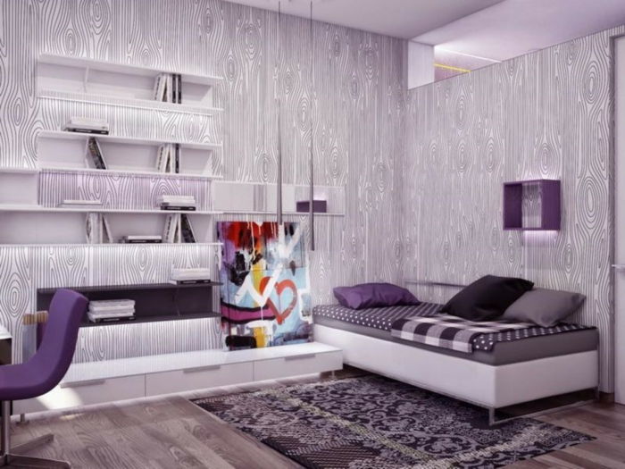 purple-wallpaper-uitzonderlijke woonkamer