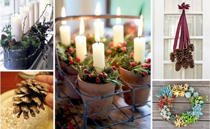 lreative-weihnachtsdeko-ideje-cone dekorativni zvezda sveča-v-lončkih vrata dekoracija