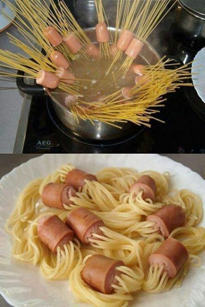 miúdos engraçados aniversário espaguete refeição mordidas de cachorro-quente