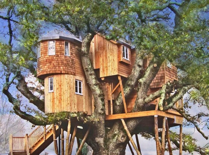 lüks Treehouse-büyük-modeli-on-odun