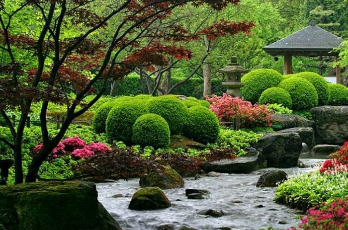 malebné záhrady japnisch-zen-Ázia-kríky Lake