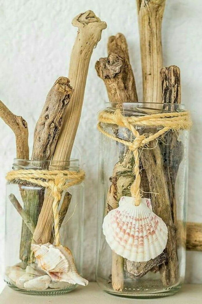 Jūrų dekoravimo mezgėjų idėjos, dreifuojantis medis ir kriauklės