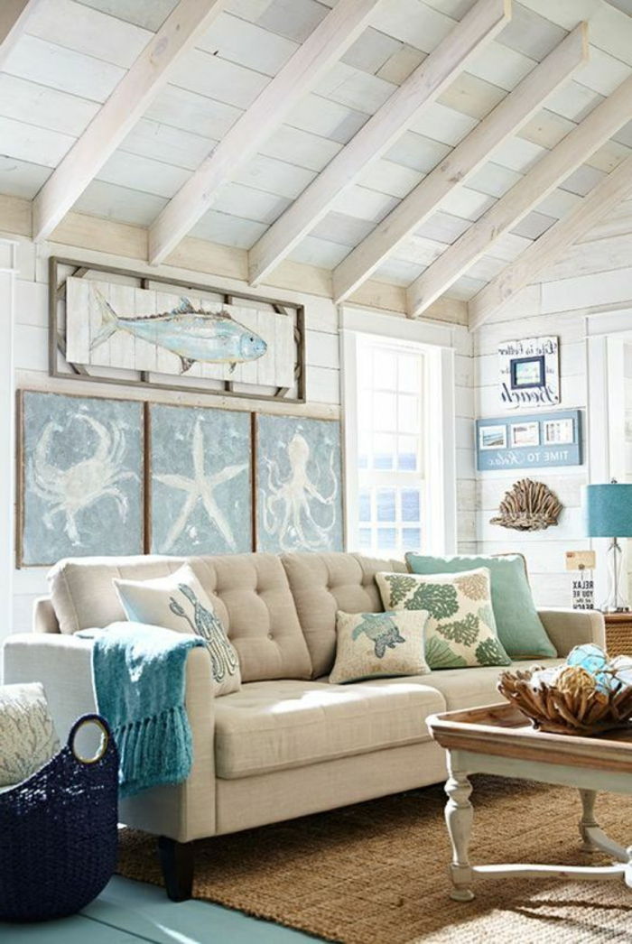 Jūrų dekoravimo amatai gyvenamasis kambarys dekoravimas jūrų sofos pagalvėmis