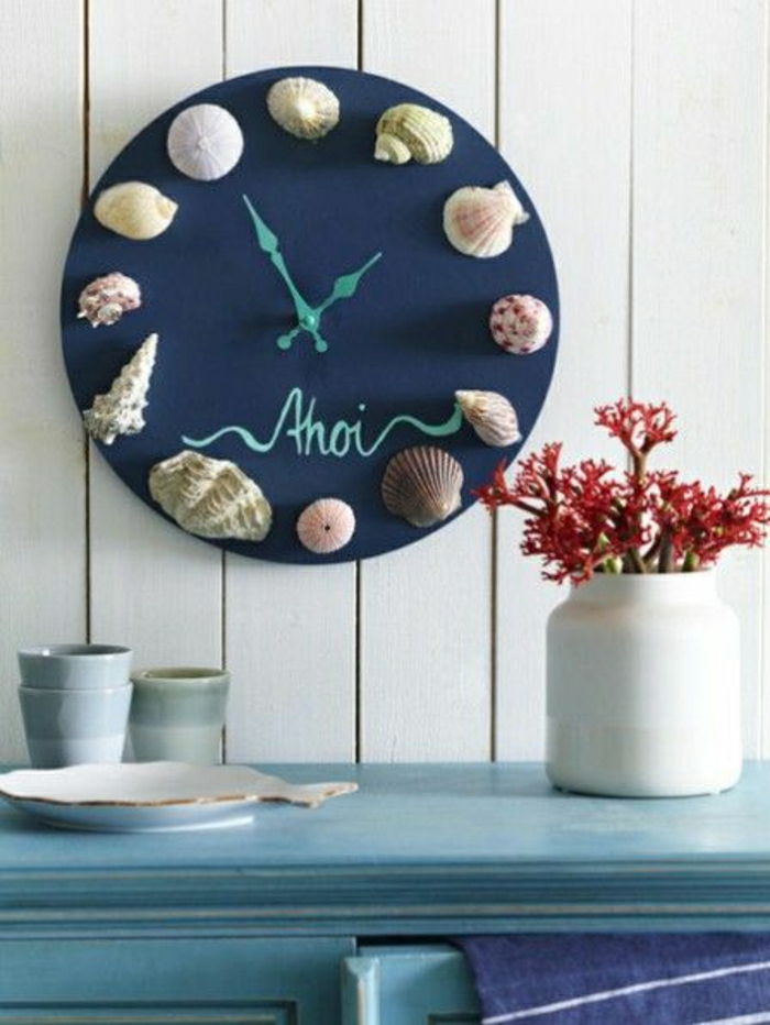 sienų dekoravimas jūrinis laikrodis crafting su jūrų medžiagų vase su corral