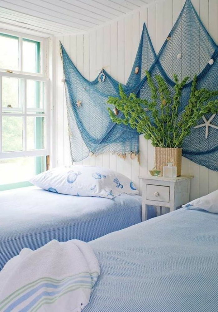 sienų apdaila jūrinis mėlynas baltas sienas paplūdimio miegamasis papuošti
