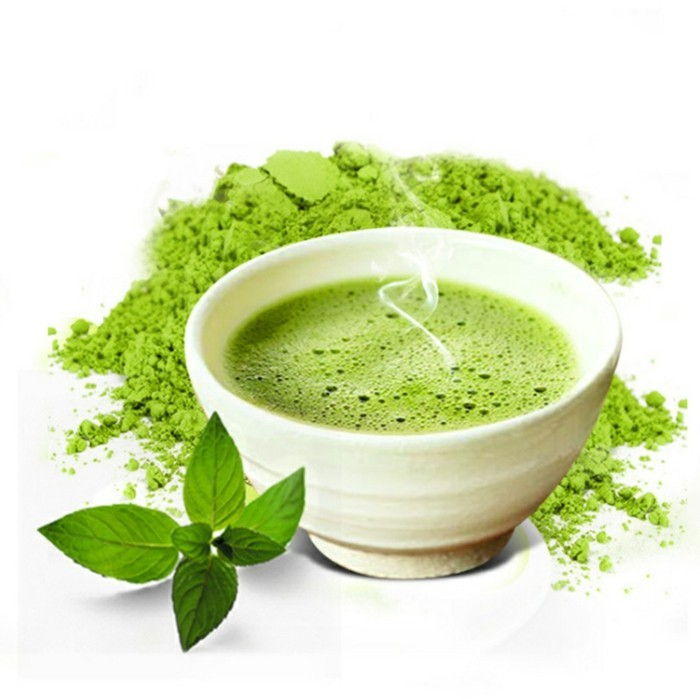 matcha-thee-recepten-groene thee-poeder-met-mint-tea-en-poeder-foto-of-matcha-producten
