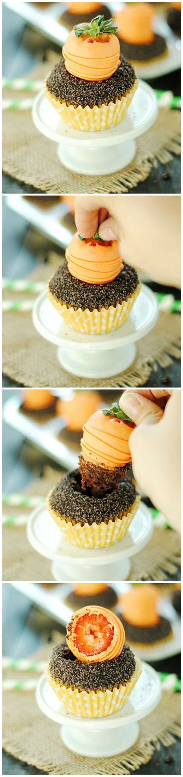 Muffin versierd met fondant en aardbei