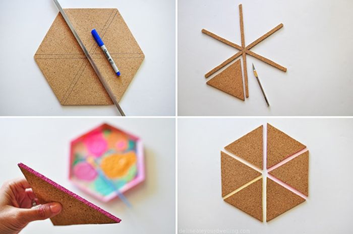 Pin bord construiți-vă, triunghiuri de plută, marker, vopsea, perie