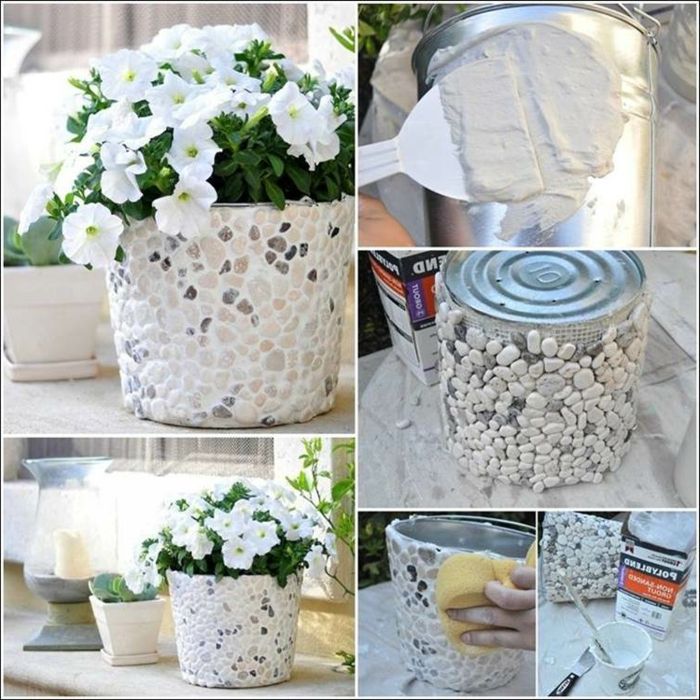 tinkering med blomkrukor blomkruka design med stenar subtila idéer för beundrande vita blommor lim