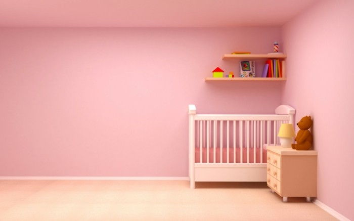 minimalistickom dizajne-of-babyroom-ružovými stenami postieľka biela