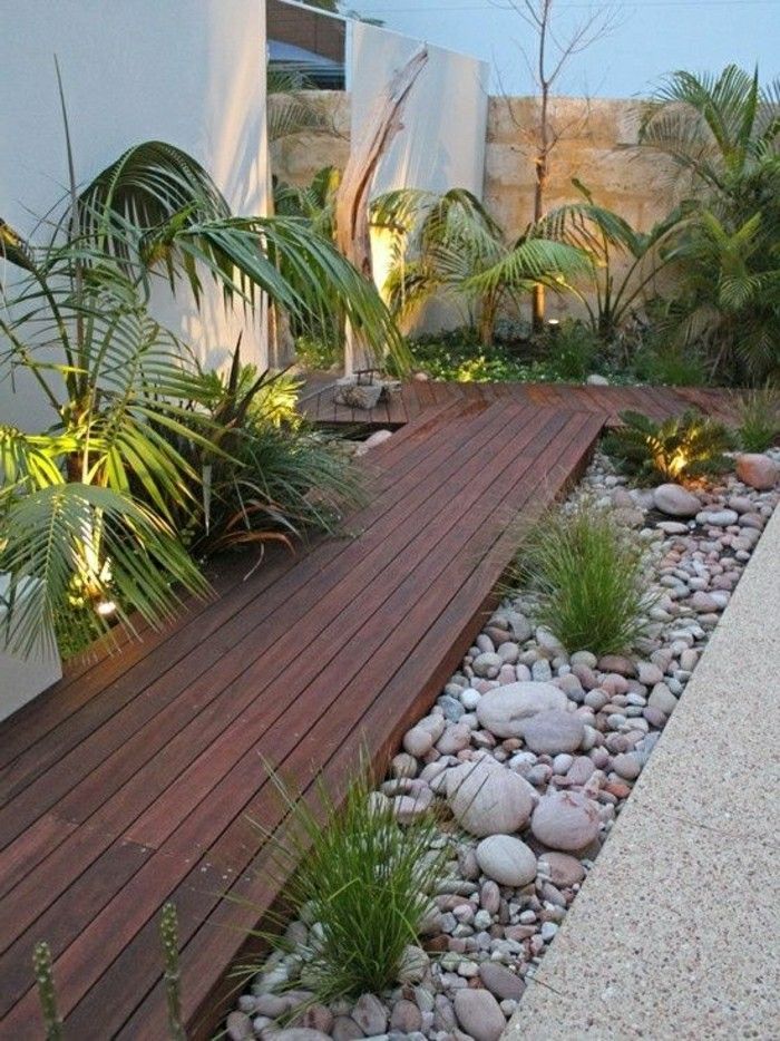 nowoczesny-Gartengestaltung-z-drewna-ogrodowych ścieżek i kamienie