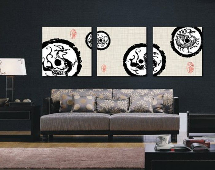 Modern-leinwandbilderxxl-oturma odası Asya tarzı bitki motifleri