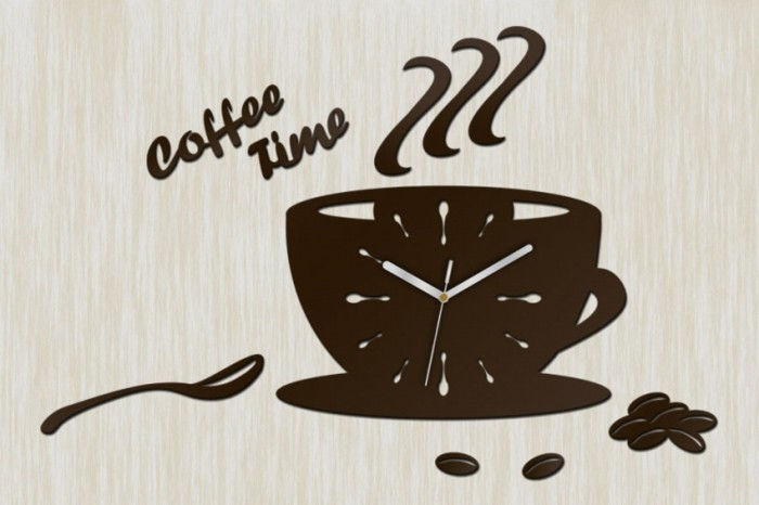 Modern duvar saatleri-kahve zamanlı kahverengi çevirmeli çay kaşığı kahve çekirdekleri