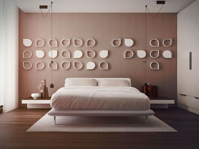 sodobna spalnica cappuccino stene in bele Deco elementi