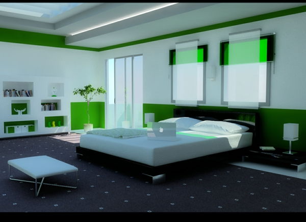 modern-bedroom-in-green-veľmi moderný dizajn