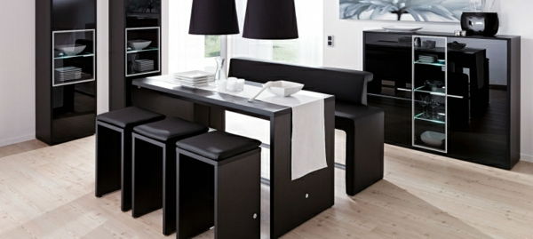 moderne svart-dining-møbler set-spisestue stoler spisebord-design-ideer