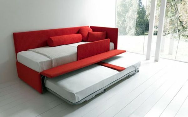 moderno sofá-cama, vermelho e ideia