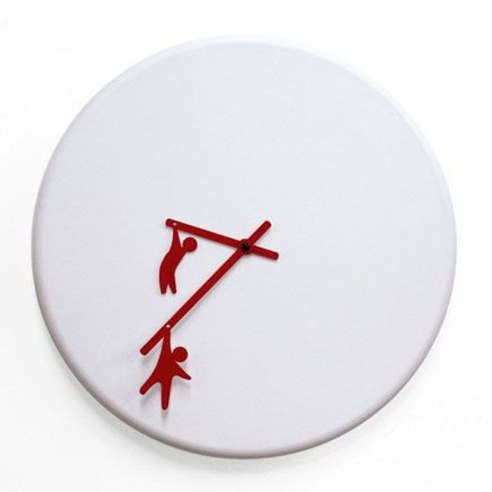 škádlení-wanddeko-nástenné hodiny-Moderné-bielo-červeno-pointer-trochu-červeno-man