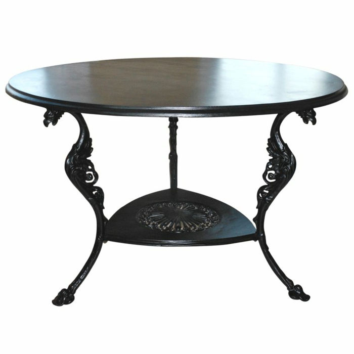 Neogotska mizica, neo-gotička lesena miza s polico, črna barva