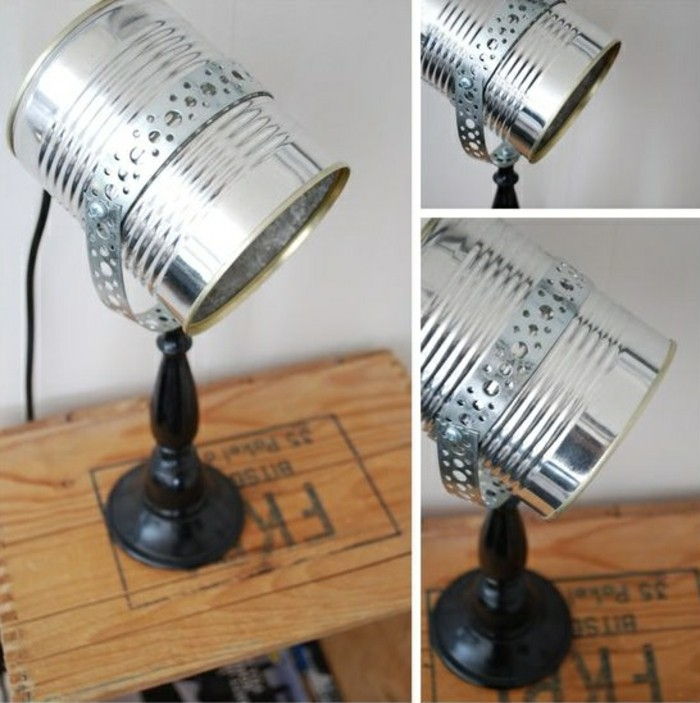 nya hantverk idéer-Stehlampe-of-silver-konservendose-diy trä