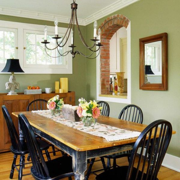 bucătărie nouă-idei-verde-pereți și-o-lemn-tabel