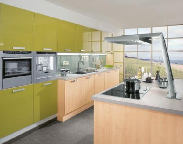 bucătărie nouă-idei de gătit insula-de-verde-dulapuri din lemn și