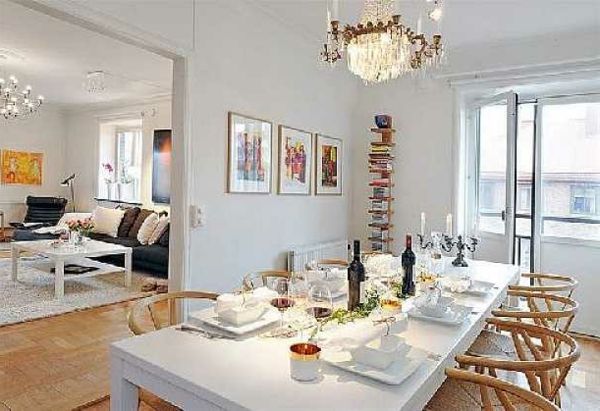 Nordic-mode in-the-izba designu-bielo-jedálenský stôl