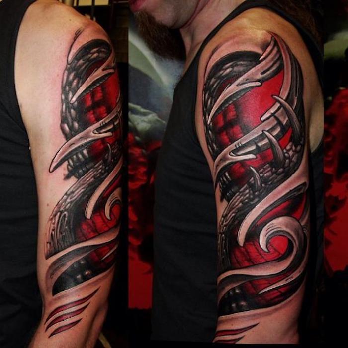 tatuagem de braço colorido, tatuagem 3d no braço