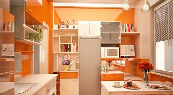 orange-kök-vägg färg-moderna möbler