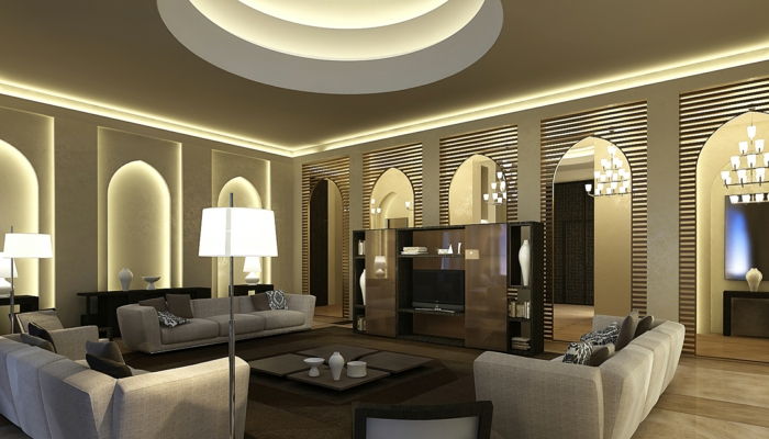 deco orientalske store rom lamper sofaer bord hylle skap stor stue ideer for belysning