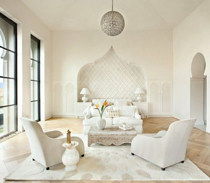 orientalske hengende lamper dekorative elementer i moderne stue lenestol vegg dekor sofa hvit design
