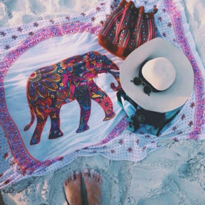 plátená Slon indický štýl batoh Straw Hat okuliare-piesočnatá pláž