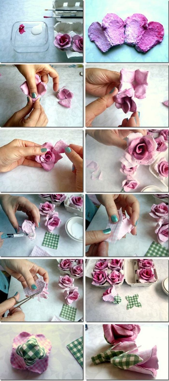 en veiledning om hvordan å lage blomster fra eggkartong til påskebordets dekorasjon selv