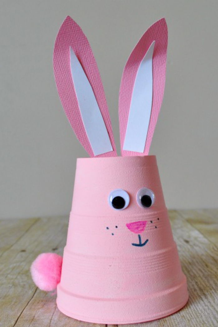 ružový zajac z kvetináča a papiera, jednoduché a zábavné DIY projekty napodobňovať