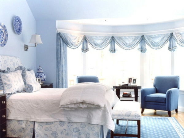 mėlynos spalvos miegamojo spalvos, miegamasis, spalvų deriniai, spalvingas dizainas, mėlynas miegamasis